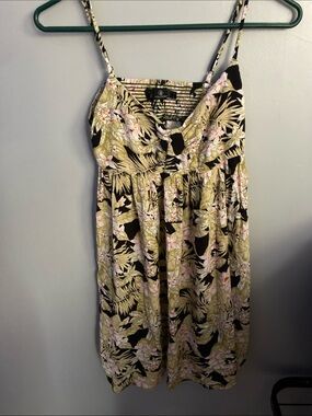 Volcom Black Strapless Floral Camisole with Olive and Pink Print
